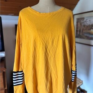 Yellow Long Sleeve Top with Striped Cuffs